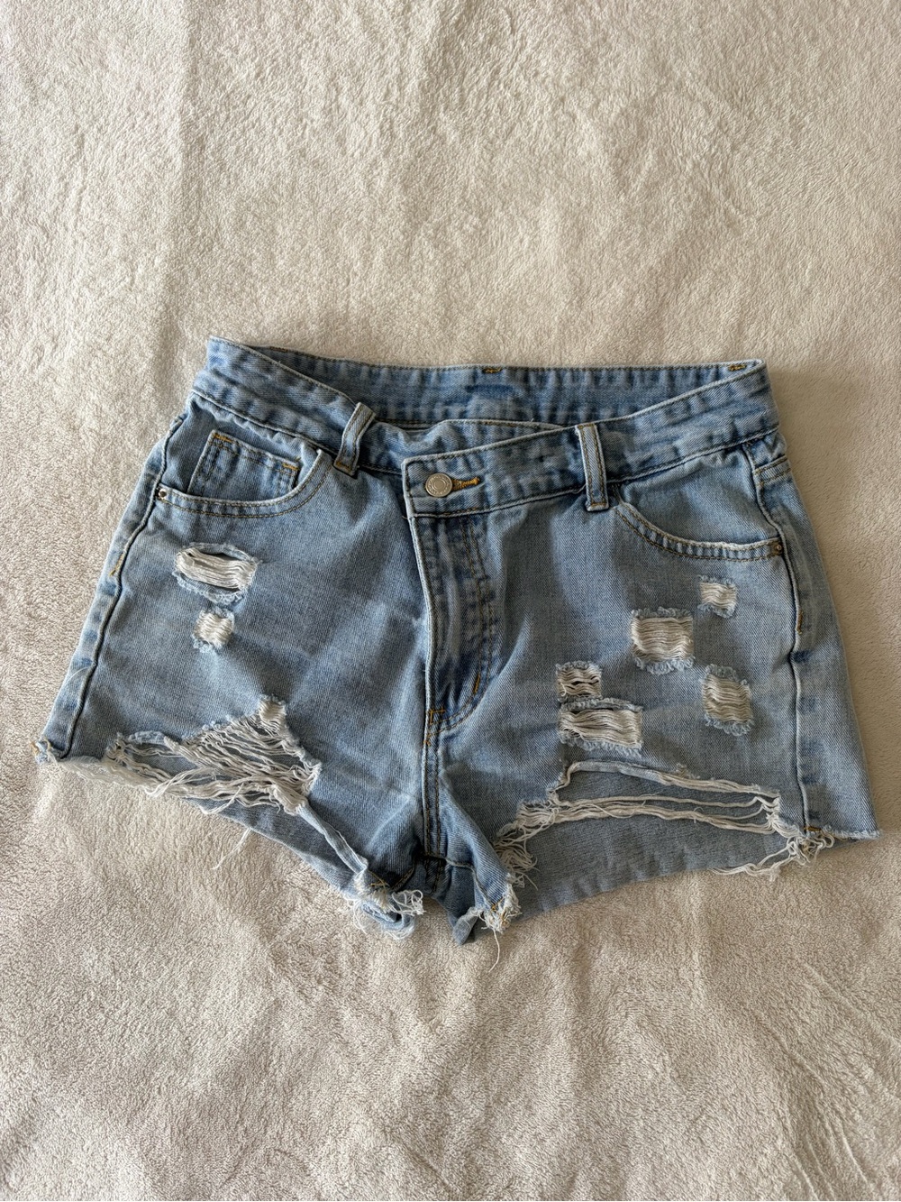 SHEIN Light Wash Distressed Denim Shorts